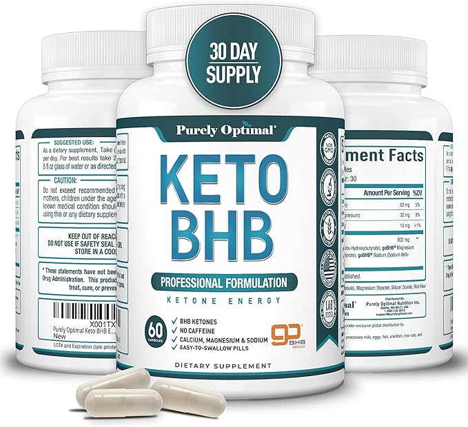 Purely Optimal Keto BHB Capsules - Appetite Blocker Supplement - Exogenous Ketones to Support Ketosis, Fat Loss & Energy, 60 Capsules - Supports Low-Carb Lifestyles