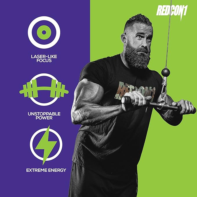 REDCON1 Total War Preworkout - Contains 320mg of Caffeine from Green Tea, Juniper & Beta Alanine - Pre Work Out with Amino Acids to Increase Pump, Energy + Endurance (Sour Gummy Bear, 30 Servings)