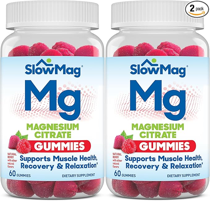 SlowMag Magnesium Citrate Gummies - Supports Muscle Health, Recovery & Relaxation, Natural Berry Flavored, 60 Count Pack of 2