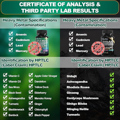 Boysea.sea Moss and shilajit Bundle - 90 Count - Sea Moss 7000mg, Black Seed Oil 4000mg, Ashwagandha 2000mg, Ginger & Shilajit 9000mg, Rhodiola Rosea 1000mg, All in 1 Supplements (3 Pack)