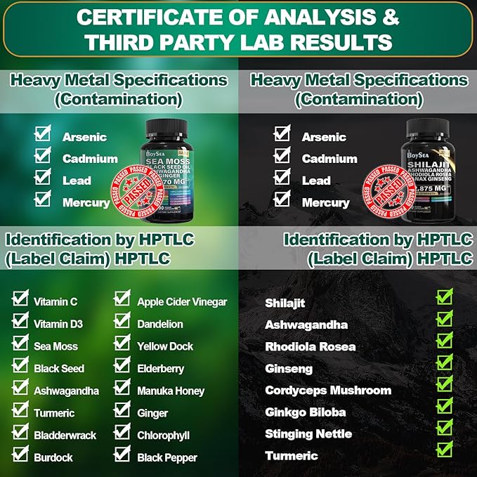 Boysea.Sea Moss and shilajit Bundle - 90 Count - Sea Moss 7000mg, Black Seed Oil 4000mg, Ashwagandha 2000mg, Ginger & Shilajit 9000mg, Rhodiola Rosea 1000mg, All in 1 Supplements (1 Pack)