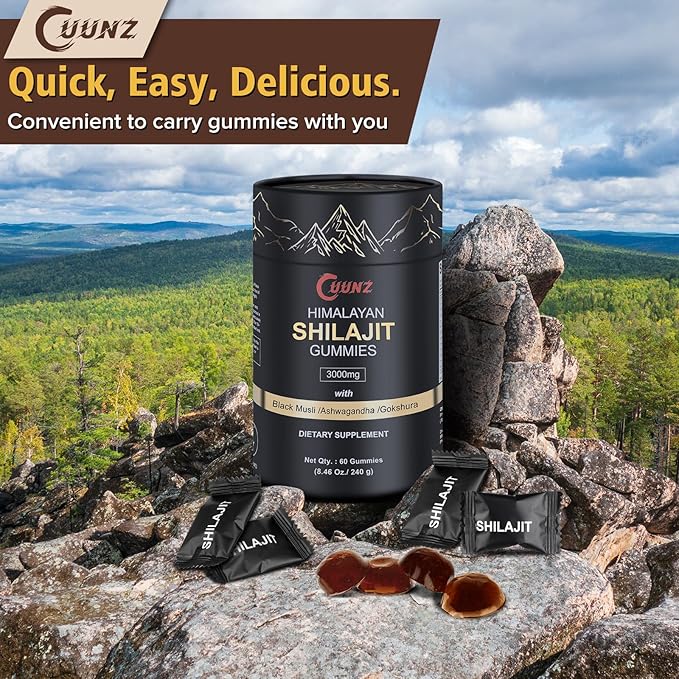 Himalayan Nutritious Shilajit Gummies Gold - Ashwagandha, Gokshura - Fulvic Acid - 85+ Trace Minerals - for Men Women - No Added Sugar - 60 Gummy(Shilajit Gummies 60Gummy)