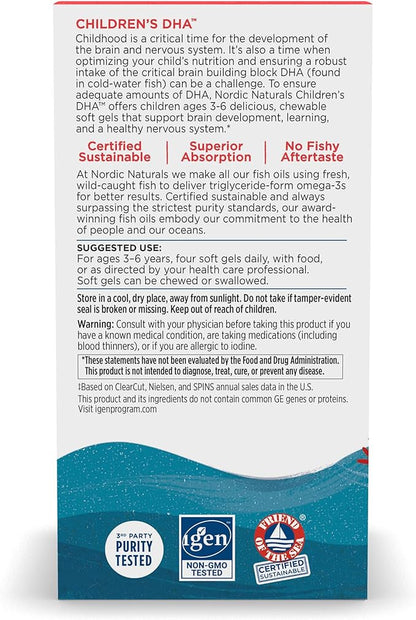 Nordic Naturals Children’s DHA, Strawberry - 360 Mini Chewable Soft Gels for Kids - 250 mg Omega-3 with EPA & DHA - Brain Development & Function - Non-GMO - 90 Servings