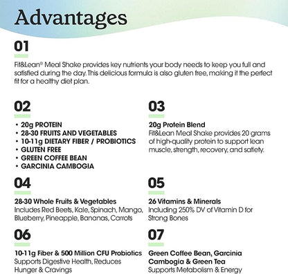 Fit & Lean Meal Shake, Fat Burning Meal Replacement, Meal Replacement with Protein, Fiber, Probiotics and Organic Fruits & Vegetables, Cookies and Cream, 1lb, 10 Servings Per Container