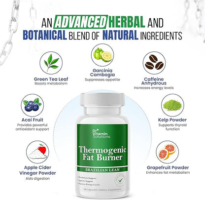 Thermogenic Fat Burner Brazilian Lean, Weight Loss Vitamins, Waist Trimmer & Supplements for Bloating (1 Bottle, 120 Capsules)
