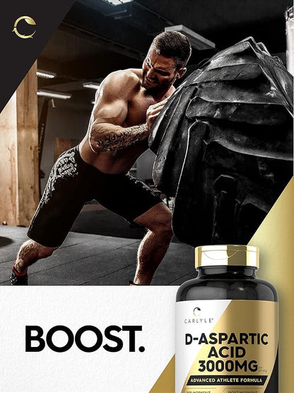 Carlyle D Aspartic Acid Capsules (DAA) | 3000mg | 180 Count | Non-GMO, Gluten Free Supplement | Advanced Athlete Formula
