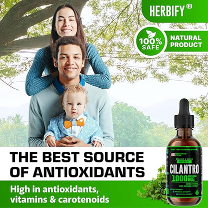 HERBIFY Organic Cilantro Tincture - Herbal Cilantro Supplement for Detox - Rich Source of Antioxidants - Supports Heart and Body Cleanse - Made in USA - Cilantro Extract Organic 4 Fl Oz
