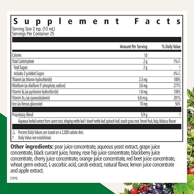 Floradix by Salus Iron & Herbs - Liquid Herbal Supplement for Energy Support - Iron Supplement with Vitamin C & B Complex Vitamins - Liquid Iron Supplement for Men & Women - 8.5 oz