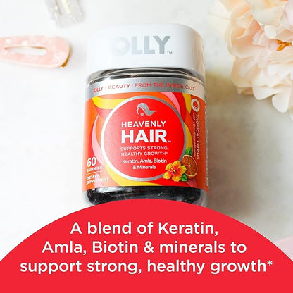 OLLY Heavenly Hair Gummy, Supports Healthy Hair, Keratin, Biotin, AMLA, Chewable Supplement, 30 Day Supply - 60 Count