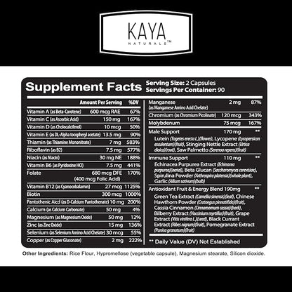 Kaya Naturals Multivitamin for Men - Men's Prostate Multivitamin - Multi Mineral Daily Supplement - Pills for Men - Supports Healthy Prostate - Vitaminas para Hombres - 180 Veggie Capsules
