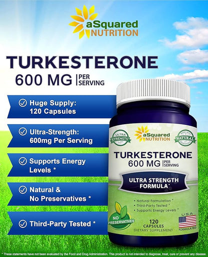 aSquared Nutrition Turkesterone Supplement 600mg - 120 Capsules - Ajuga Turkestanica Extract Powder - Turkesterone Supplement Complex Pills - Natural Formulation