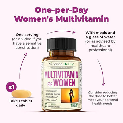 Multivitamin for Women - Daily Womens Multivitamin & Multimineral with Vitamin A, C, D, E, B12, Zinc and Iron. Vitamins for Women - Womens Vitamins for Energy, Focus, and Womens Health. 30 Tablets
