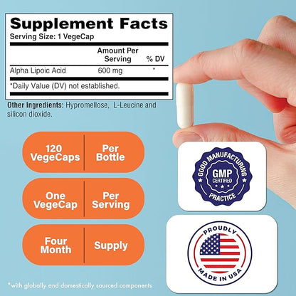 Health Thru Nutrition Alpha Lipoic Acid 600mg 120 Servings | Certified Vegan | Universal Antioxidant | Non-GMO, 3rd Party Tested, Hypoallergenic, Gluten Free, Soy Free ALA Capsules