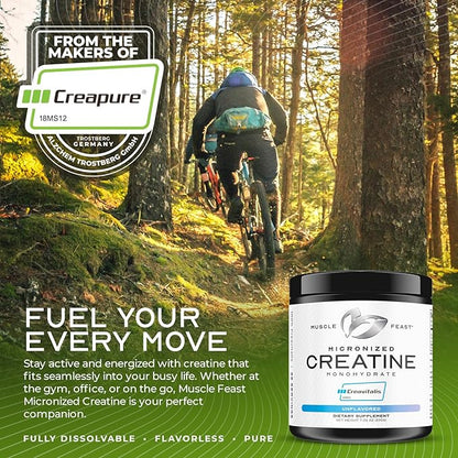 Muscle Feast Creavitalis Micronized Creatine Monohydrate Powder | Premium Pre-Workout or Post-Workout | Easy to Mix, Gluten-Free, Safe and Pure, Kosher Certified, Unflavored, 200g