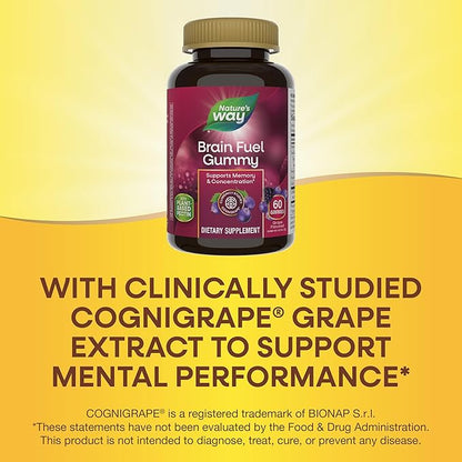 Nature's Way Brain Fuel, Supports Memory and Concentration*, Clinically Studied Cognigrape®, 60 Gummies, Grape Flavored