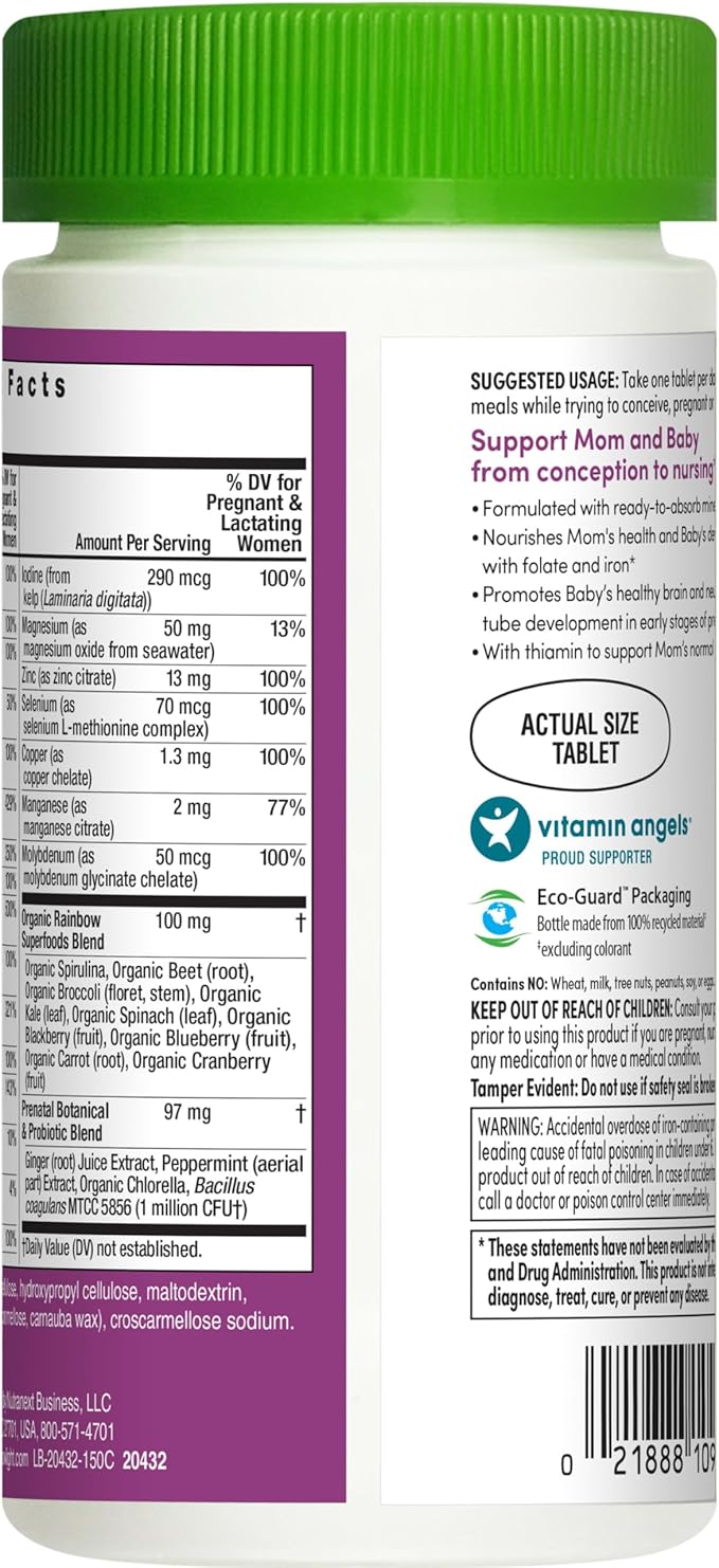 Rainbow Light Prenatal One High Potency Daily Multivitamin with Folate, Ginger and Probiotics; Supports Mom and Baby from Conception to Nursing; Vegan, 150 Tablets,* Pack May Vary