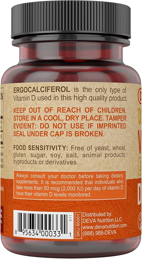 DEVA Vegan Vitamin D2 60 mcg 2400 IU, Ergocalciferol Supplement with No Animal Ingredients, 90 Tablets (Pack of 2)