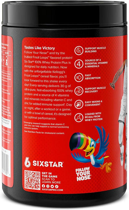 Six Star Whey Protein Powder Plus | Muscle Building & Recovery Plus Immune Support | Muscle Builder for Men & Women | Kellogg’s Froot Loops Flavor | 1.8lb