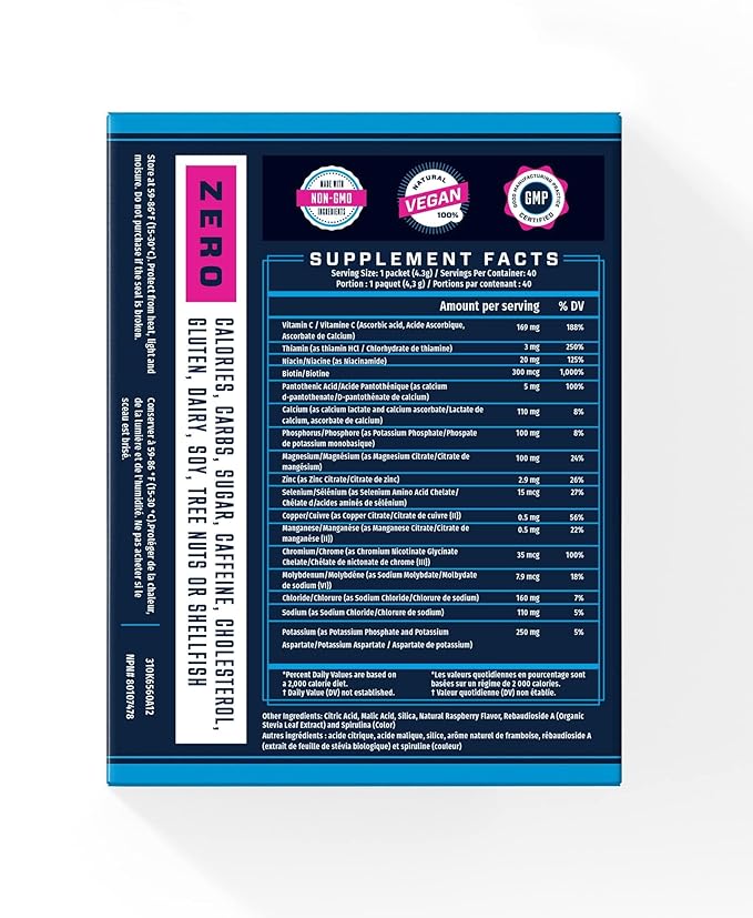 KEY NUTRIENTS Electrolytes Powder Packets - Delicious Blue Raspberry 40 Pack Hydration Packets - Travel Hydration Powder - Made in USA - No Sugar, No Calories, Gluten Free