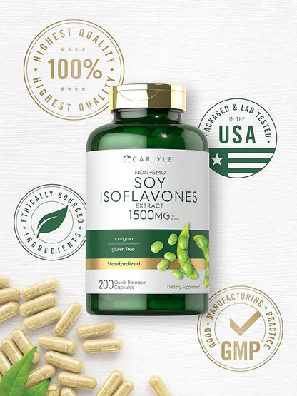 Carlyle Soy Isoflavones for Women and Men 1500mg | 200 Capsules | Non-GMO, Gluten Free Extract Supplement