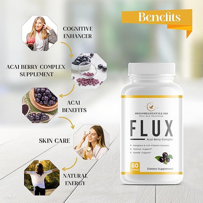 Awesomelifestyle360 Next Gen Nutrition Flux Weight Loss & Detox Acai Berry Complex Energizers & A B Vitamin Complex, Immune and Female Support