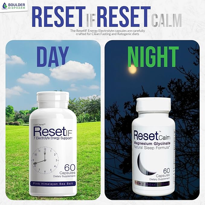 ResetIF Intermittent Fasting, 7 Energy Electrolytes, Methyl B12 and Methyl Folate, Pink Salt, Green Tea & Green Coffee Extracts, B Complex, Zinc, 72 Trace Minerals