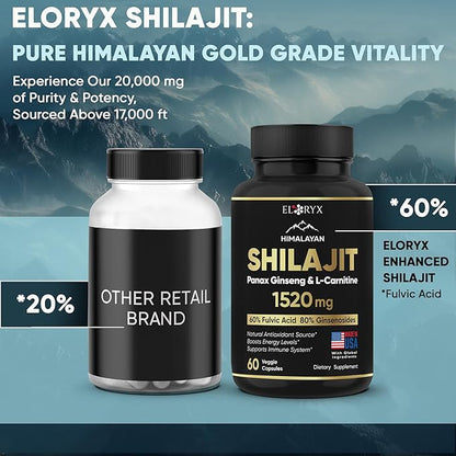 Pure Himalayan Shilajit Supplement 60 Capsules 60% Fulvic Acid 85+ Trace Minerals for Energy Boost & Immune Support Shilajit for Men & Women Alternative to Authentic Shilajit Resin or Pills, USA Made