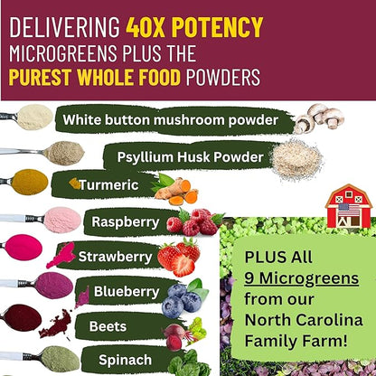 InviNutri Superfoods Powder (24 Servings) Solution for ARFID Special Needs Picky Eaters Microgreens Veggies Fruits Mushrooms, Turmeric, 40x Nutrient-Rich 30mg Sulforaphane Vitamin Supplement
