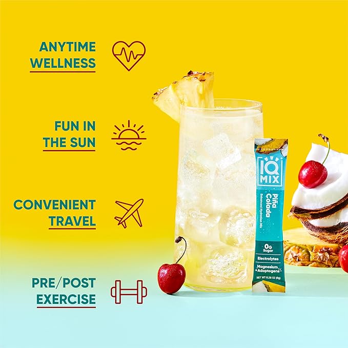 IQMIX Sugar Free Electrolytes Powder Packets - Hydration Supplement Drink Mix with Keto Electrolytes, Lions Mane, Magnesium L-Threonate, and Potassium Citrate - New Tropical Variety Pack (20 Count)