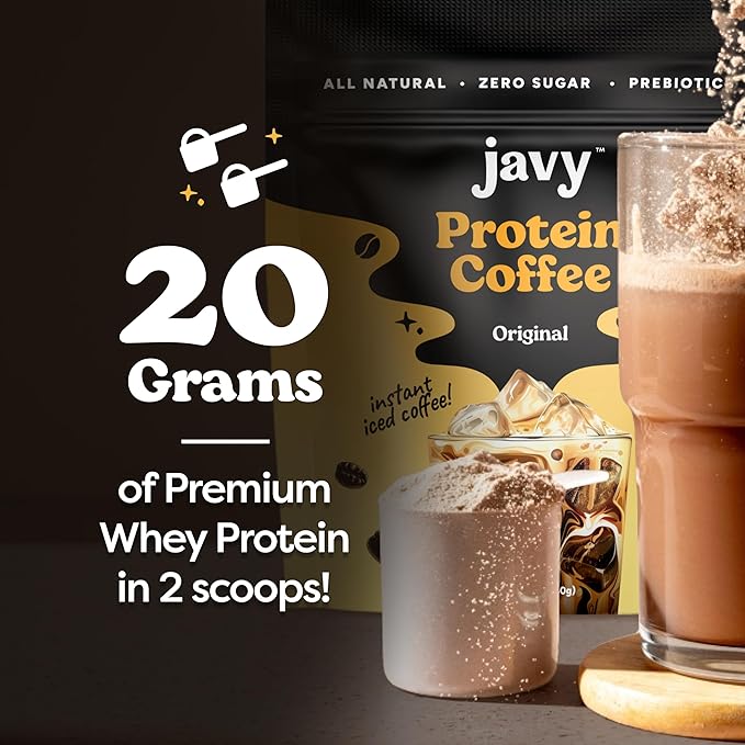 Javy Original Protein Coffee - Premium Whey Protein & Instant Iced Coffee - 100% Arabica Coffee - Zero Artificial Flavors & Sweeteners, 6 Servings