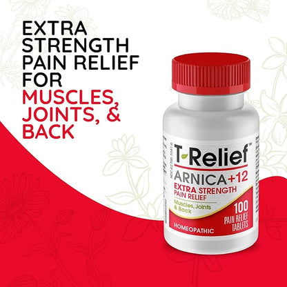 T-Relief Extra-Strength Arnica +12 Natural Relieving Actives for Back Pain Joint Soreness Muscle Aches & Stiffness, Whole Body Fast-Acting Relief for Women & Men - 100 Tablets (2 Pack)