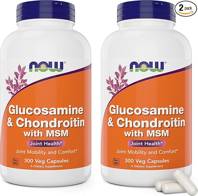 Now Glucosamine & Chondroitin with MSM, 300 Capsules (Pack of 2) Joint Health Supplement