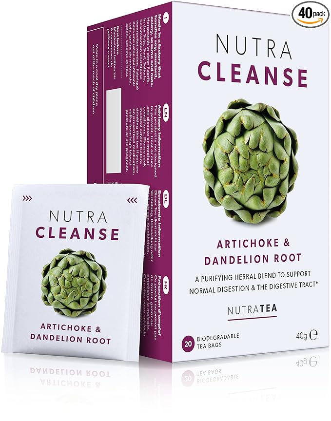 Nutra Tea NUTRACLEANSE - Detox Tea | Colon Cleanse Tea | Constipation Tea - Full Body Detox Cleanse – Includes Dandelion Root and Burdock Root - 40 Enveloped Tea Bags Herbal Tea - (2 Pack)