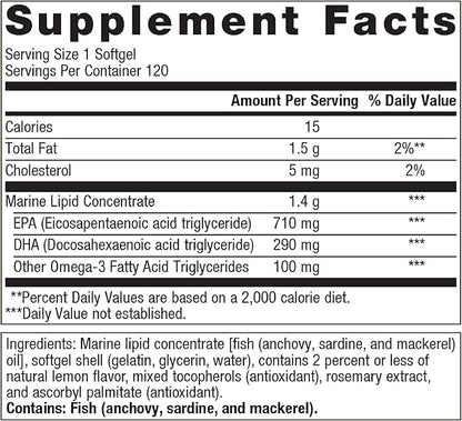 Metagenics OmegaGenics Fish Oil EPA-DHA 1000 - Omega-3 Fish Oil Supplement - for Heart Health, Musculoskeletal Health & Immune System Health* - with DHA & EPA - 120 Softgels