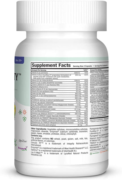 Maxi Health Longevity - Multivitamins & Minerals Supplement for Men Over 50 120 Capsules - Kosher