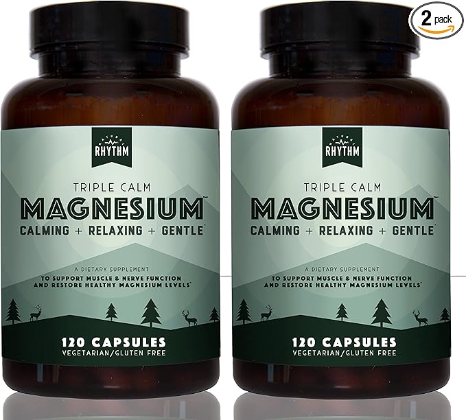 Natural Rhythm Triple Calm Magnesium 150 mg - 2 Pack – Magnesium Supplement with Magnesium Glycinate, Malate, and Taurate. Calming Blend for Promoting Rest and Relaxation - 120 Count Bottles