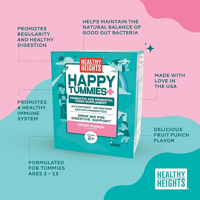 Healthy Heights Happy Tummies Prebiotic and Probiotic Fiber Supplement for Kids Ages 2+, 2 Pack