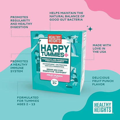 Healthy Heights Happy Tummies Prebiotic and Probiotic Fiber Supplement for Kids Ages 2+, 2 Pack