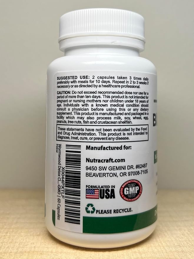 Black Walnut Detox Cleanse Supplement | Black Walnut, Wormwood, Clove, PAU D'Arco, Pumpkin Seed, Garlic, Zinc | Intestinal Guard for Humans | 60 Capsules
