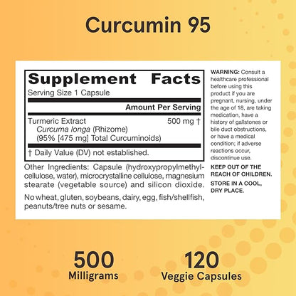 Jarrow Formulas Curcumin 95 500 mg,Turmeric Curcumin Extract for Antioxidant Support, Bone and Joint Support Dietary Supplement,120 Veggie Capsules,Up to 120 Servings, Pack of 12