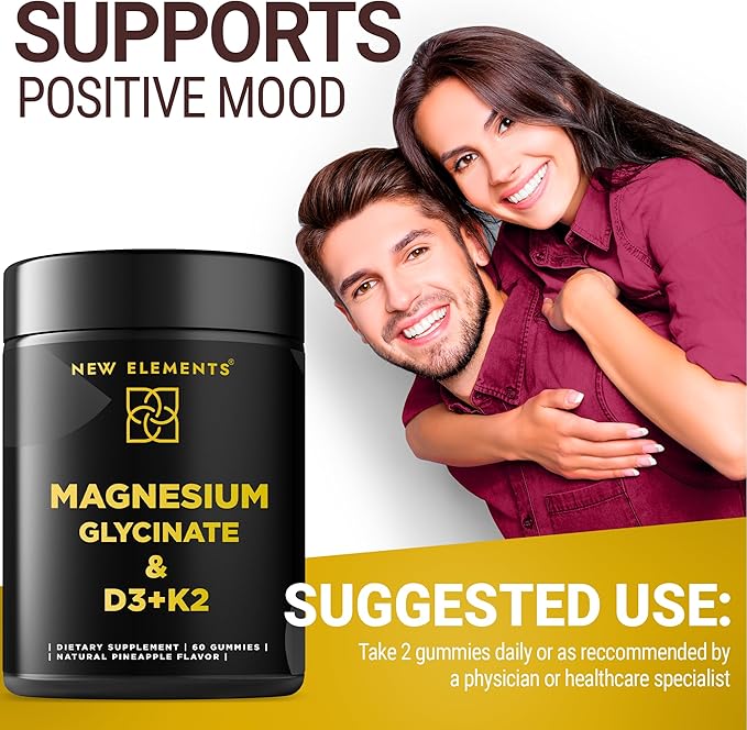 Calm Magnesium Glycinate Gummies 500mg with Vitamin D3 10000 IU and Vitamin K2 100mg - Magnesium Glycinate Supplement For Adults - Healthy Relaxation, Vegan, Non-GMO, Gluten-Free, Natural Grape Flavor