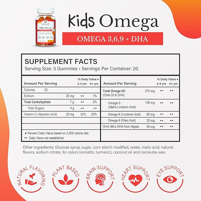 Salaam Nutritionals - Kids Vitamins, Omega 3 + Dha for Kids, Supports Brain and Immune Function, Gummies Vitamins for Kids, 60 Counts, 1 Pack