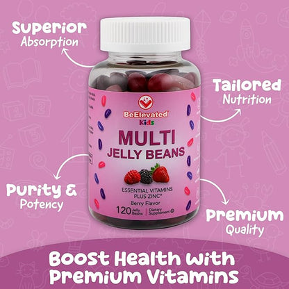 Multivitamin Jelly Beans - Chewable Vitamins Gummies with Zinc for Kids - Immune Support Vitamin Supplements - Vegetarian Multivitamins Gummy Supplement for Childrens - 120 Berry Beans