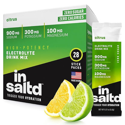 INSALTD™ Sugar Free Electrolytes Powder Packets with No Stevia Aftertaste | High-Potency Hydration Packets | Keto Electrolyte Drinks | Intermittent Fasting Drink Mix | 28 Pack (Citrus)