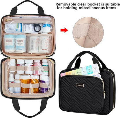 Leudes Travel Pill Bottle Organizer,Medicine Organizer and Storage,Home Medication Bag, Cases,Carrier for Pills,Vitamin,Fish Oil,Supplements for Women and Men (Medium, Black)