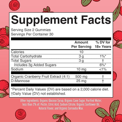 MaryRuth Organics Organic Cranberry Gummies | Cranberry Supplement | Urinary Tract Health for Women | with D Mannose | 500mg Cranberry | Traditional Use | USDA Organic | Vegan | Non GMO | 30 Servings