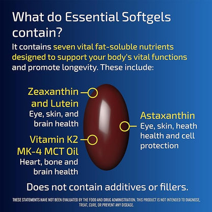 Blueprint Bryan Johnson Essential Softgel Supplement - Letein, Zeaxanthin, Lycopene, Vitamin K1 & K2 MK-7 & MK-4 - Optimal Vision, Bone & Heart Health Support - Vegan, All Ages (30 Servings)