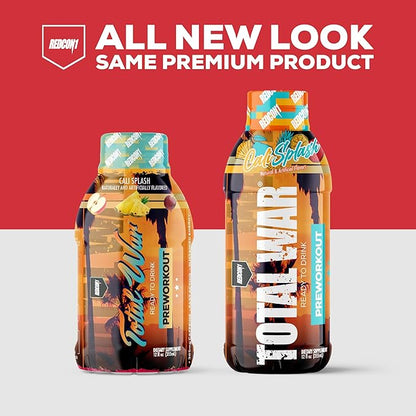 REDCON1 Total War Ready to Drink Pre Workout - Endurance Boosting, Keto Friendly RTD Formula - Amino Acid + Citrulline Malate Pre Workout Drink for Men & Women (Cali Splash, 12 Servings)