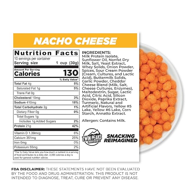 Twin Peaks Low Carb, Keto Friendly Protein Puffs, Nacho Cheese (300g, 21g Protein, 2g Carbs)