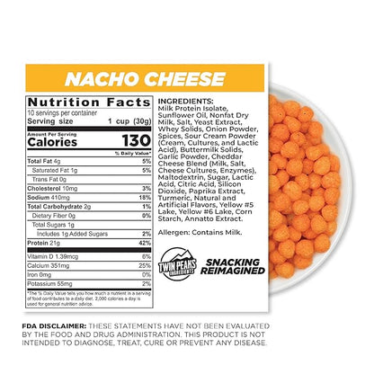 Twin Peaks Low Carb, Keto Friendly Protein Puffs, Nacho Cheese (300g, 21g Protein, 2g Carbs)